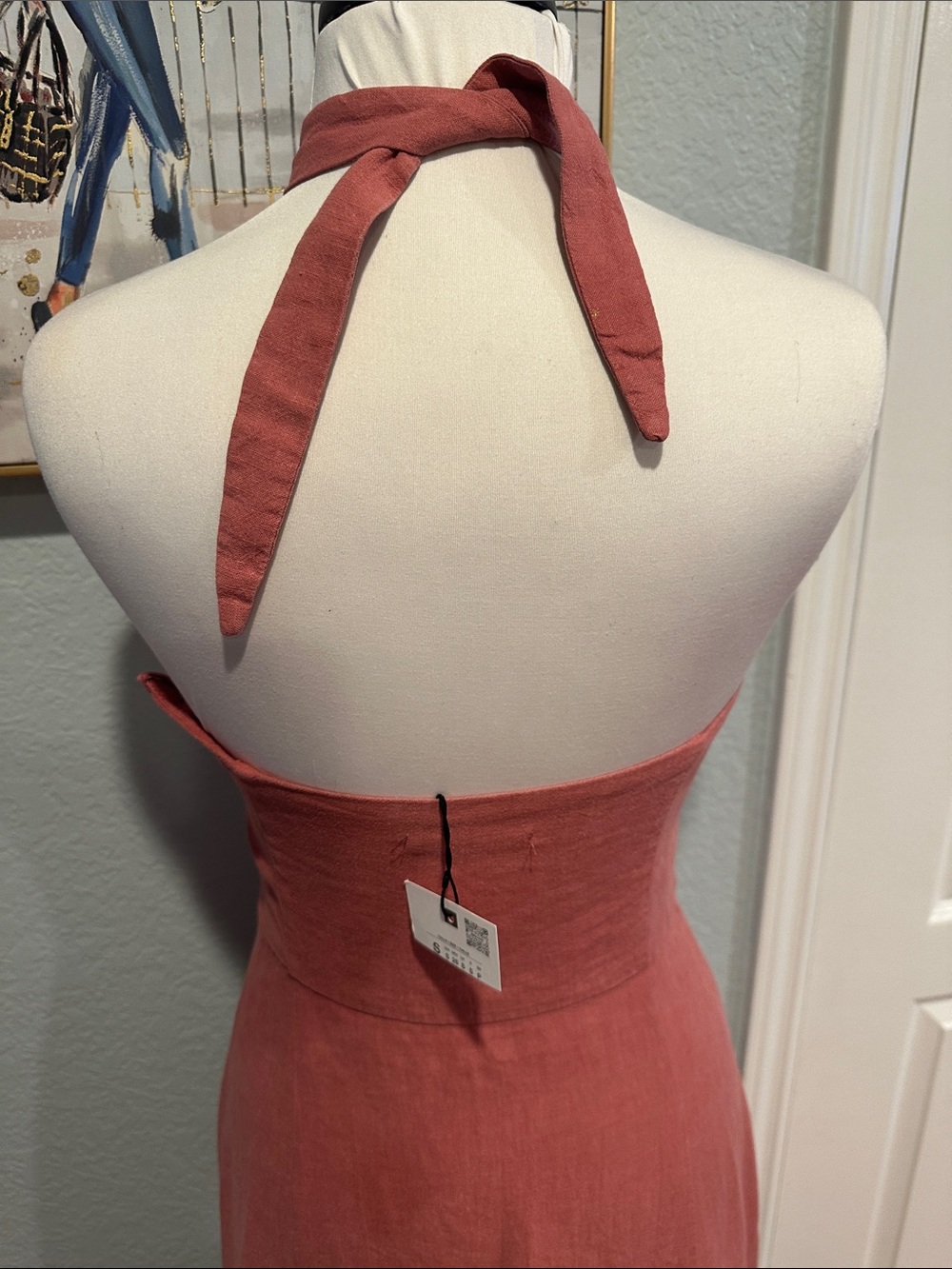 Zara Sz Small Marsala Ramie Halter Midi Dress • NWT! - Picture 6 of 13